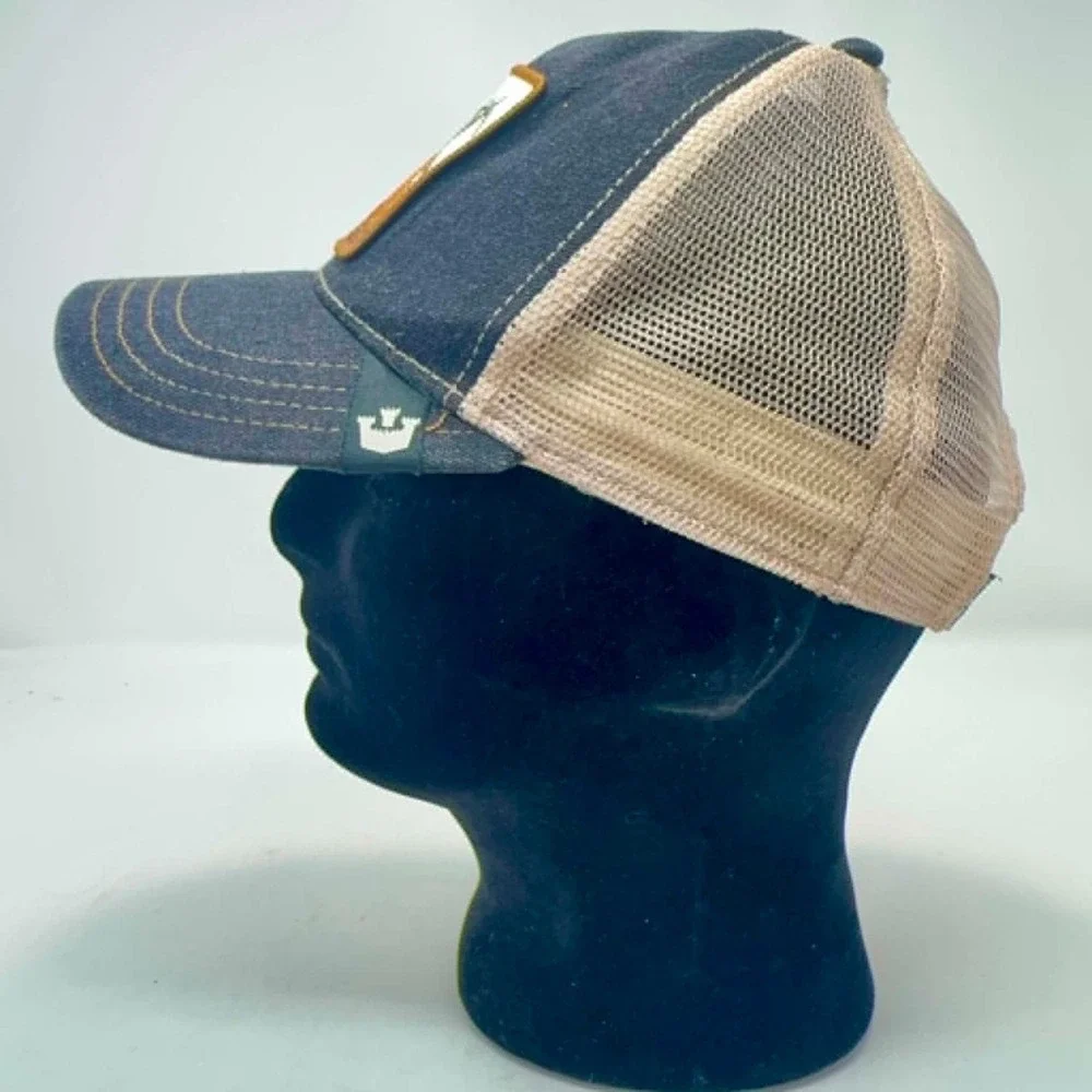 Goorin‎ Bros The Farm GOAT Trucker Hat Navy Blue Beige Mesh Denim Snapback Cap